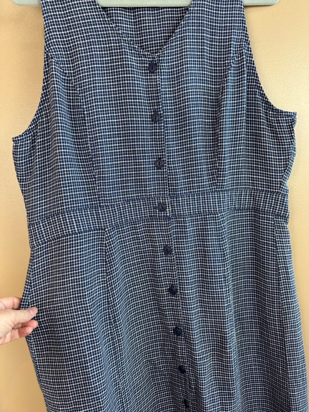 Vtg Eddie Bauer Navy Blue Plaid Sleeveless Dress XL Pinafore Jumper Cottagecore - Picture 5 of 10
